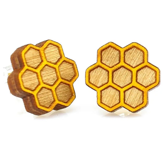 Honeycomb Stud Wooden Earrings