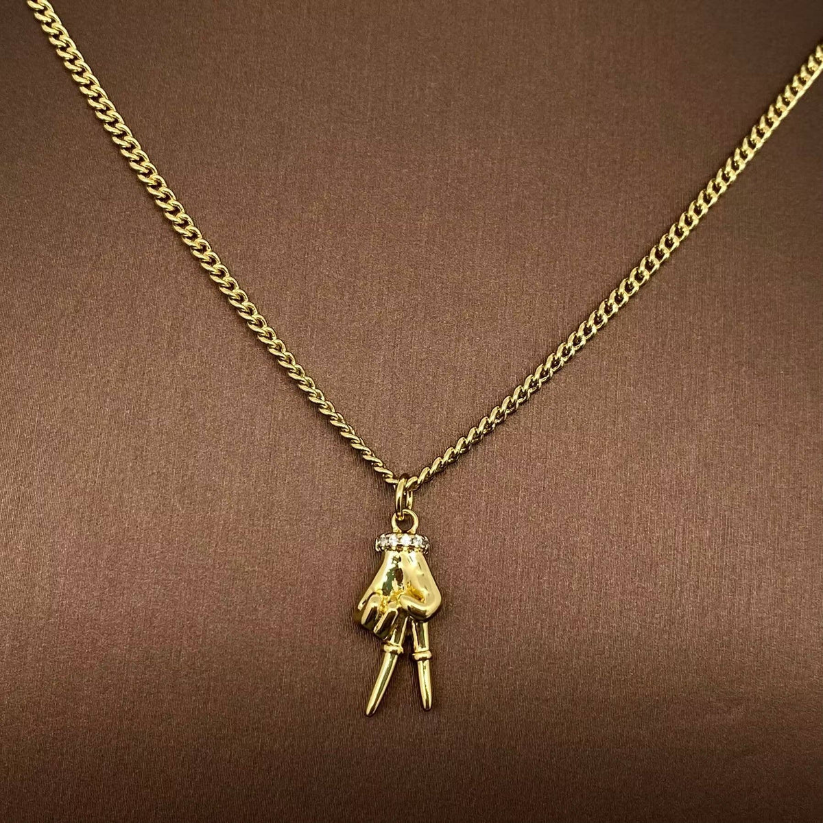 Creative Rhinestone Gesture Charm 18K Gold-plated Necklace