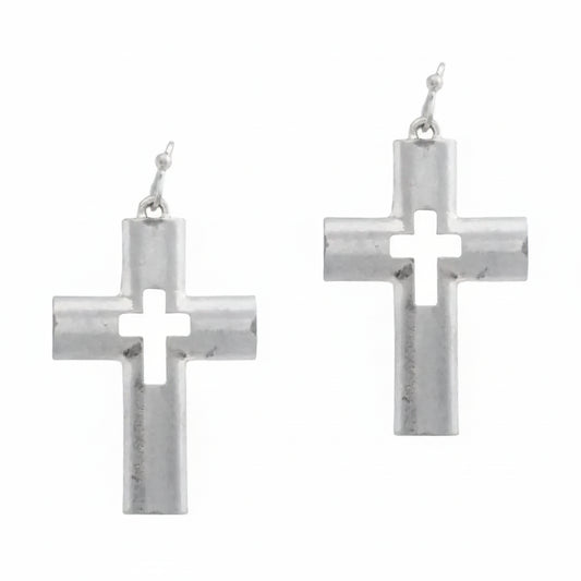 Matte Sliver Cutout Cross Earrings