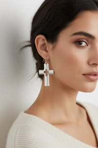 Matte Sliver Cutout Cross Earrings