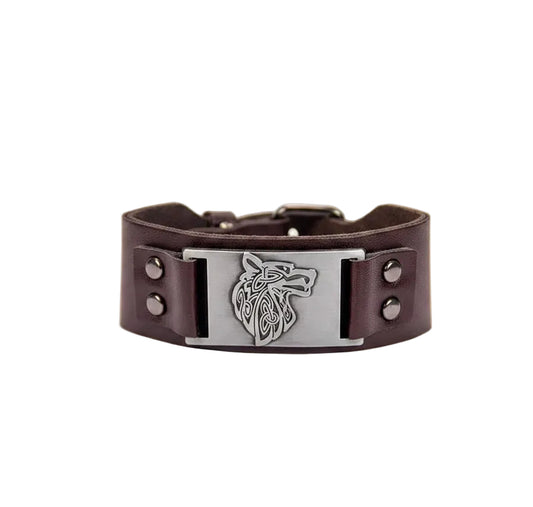 Wolf Brown Vegan Leather Adjustable Bracelet