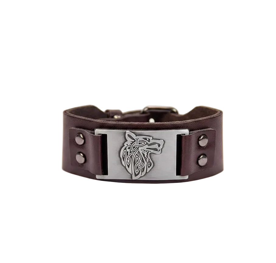 Wolf Brown Vegan Leather Adjustable Bracelet