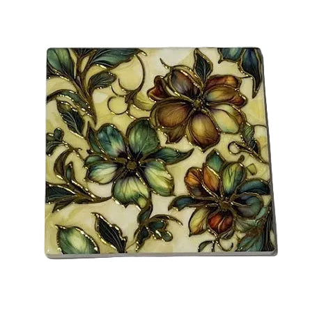 Gold-Outlined Floral Square Coasters