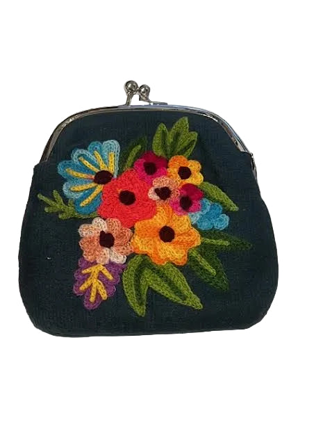 Embroidered Kiss Lock Wallet Pouch