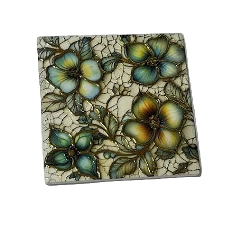 Gold-Outlined Floral Square Coasters