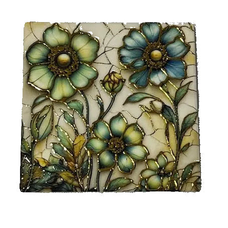 Gold-Outlined Floral Square Coasters