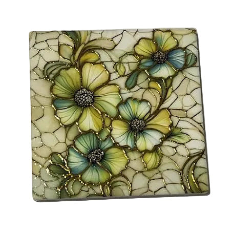 Gold-Outlined Floral Square Coasters