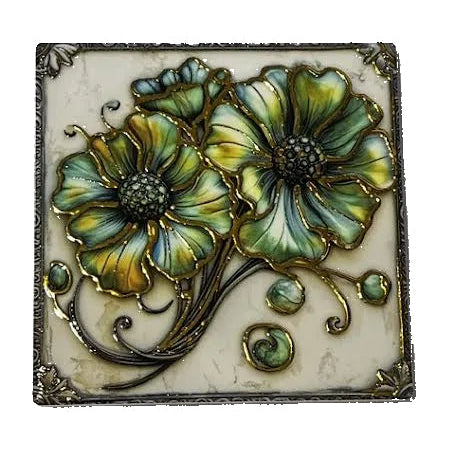 Gold-Outlined Floral Square Coasters