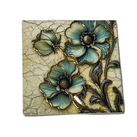 Gold-Outlined Floral Square Coasters