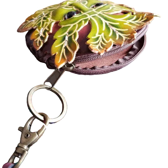 Green Man Wristlet Handmade leather coin purse wallet
