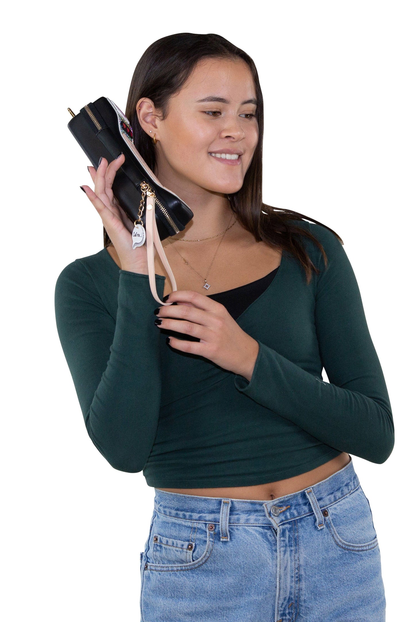 Handheld Vintage Phone Wristlet in Vinyl Material