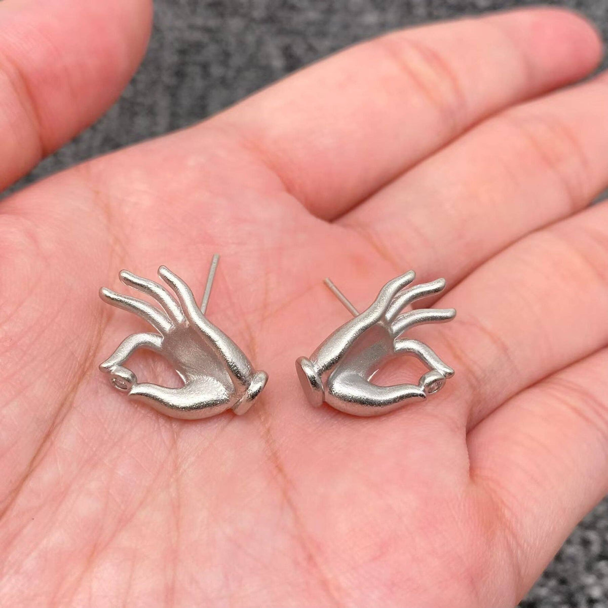 Buddhism Hand CZ Stud Earrings