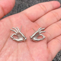 Buddhism Hand CZ Stud Earrings