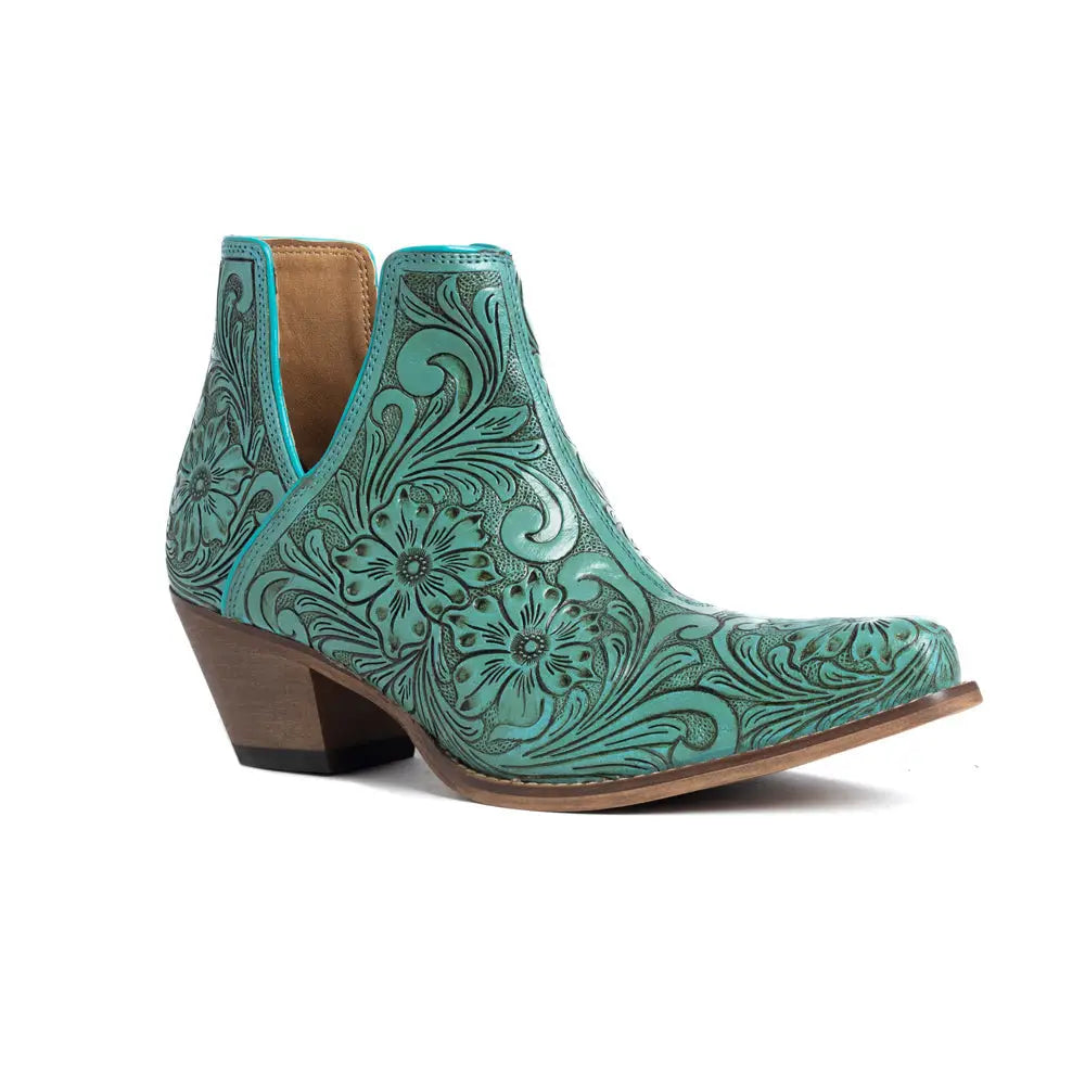 High Mesa Hand-Tooled Booties in Turquoise