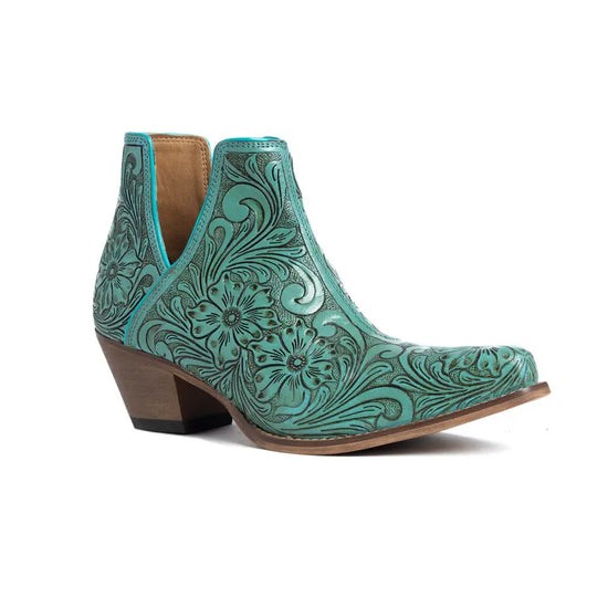 High Mesa Hand-Tooled Booties in Turquoise