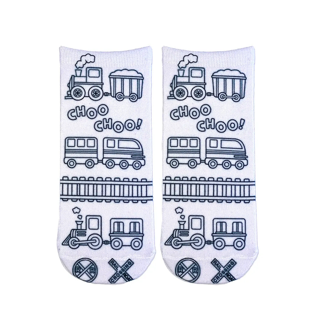 Coloring Socks - Trains On the Tracks