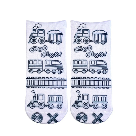 Coloring Socks - Trains On the Tracks