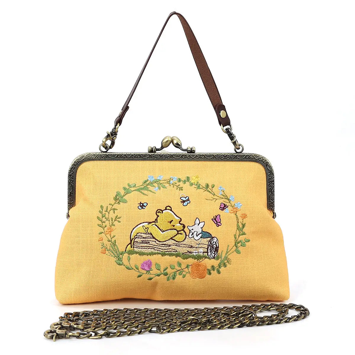 Pooh and Piglet Log Setting Kisslock Bag in Linen