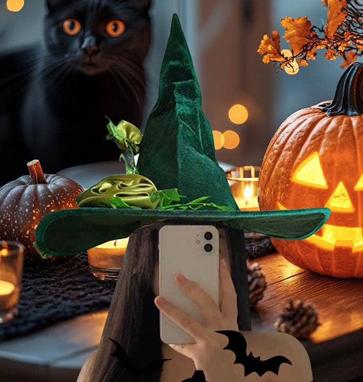 Flower Halloween Hat Green Witch Hat
