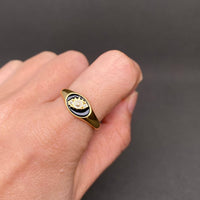 Rhinestone Inlaid Enamel Eyes Golden Ring
