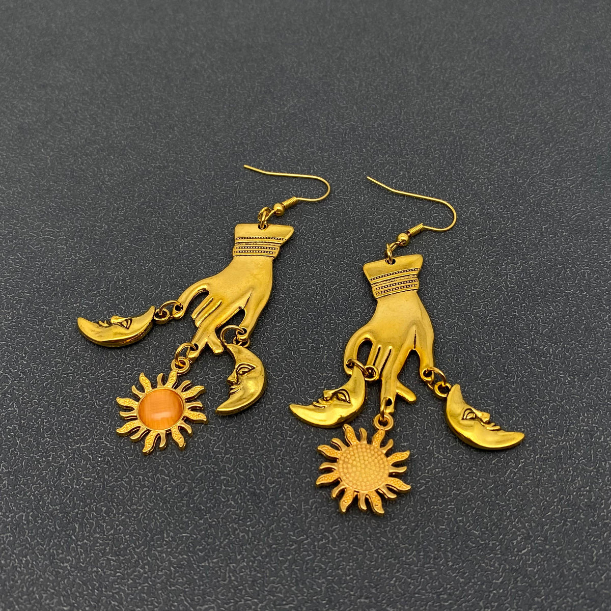 Golden Celestial Hand Dangle Earrings