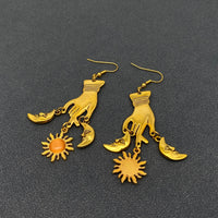 Golden Celestial Hand Dangle Earrings