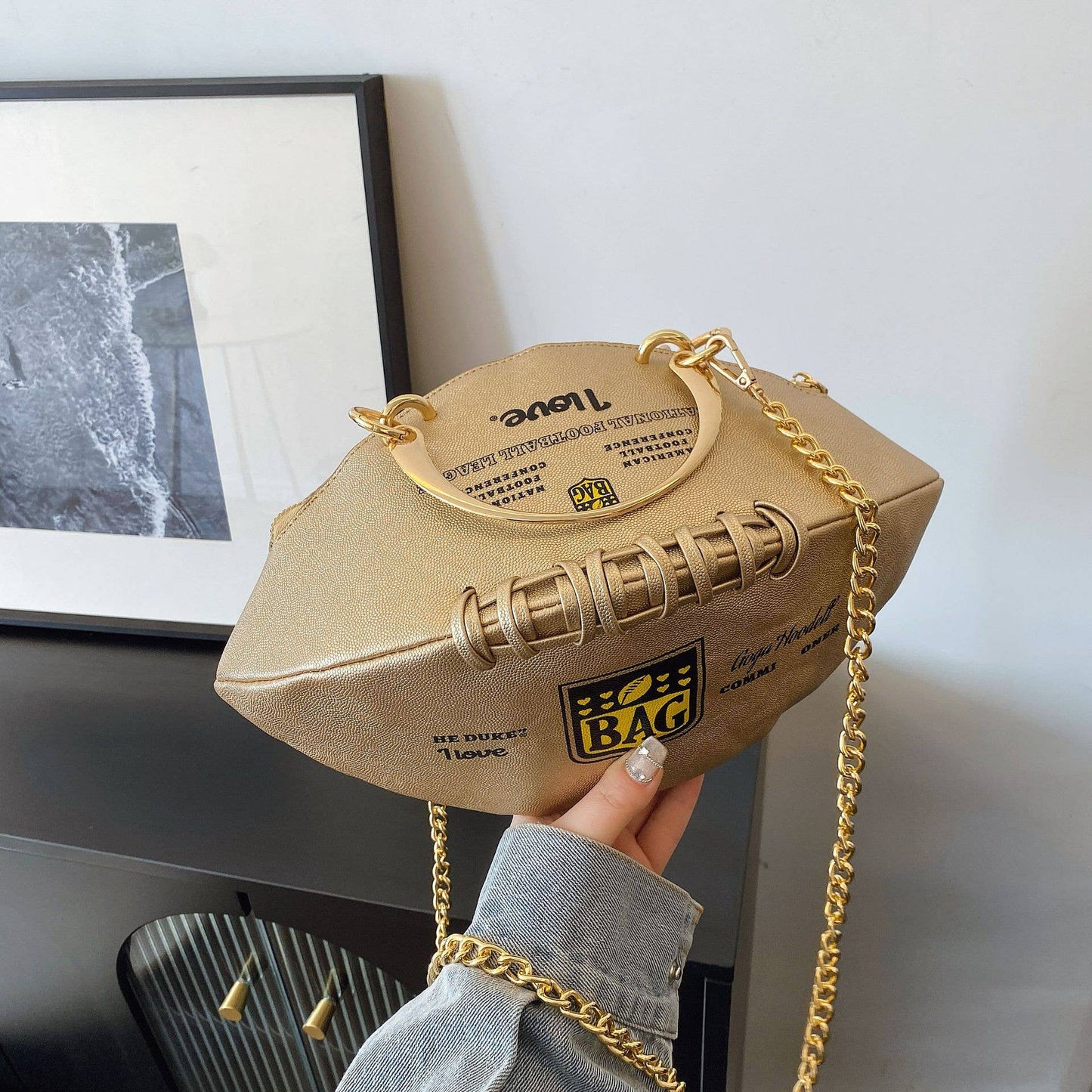 Funny game rugby ball shape crossbody bag