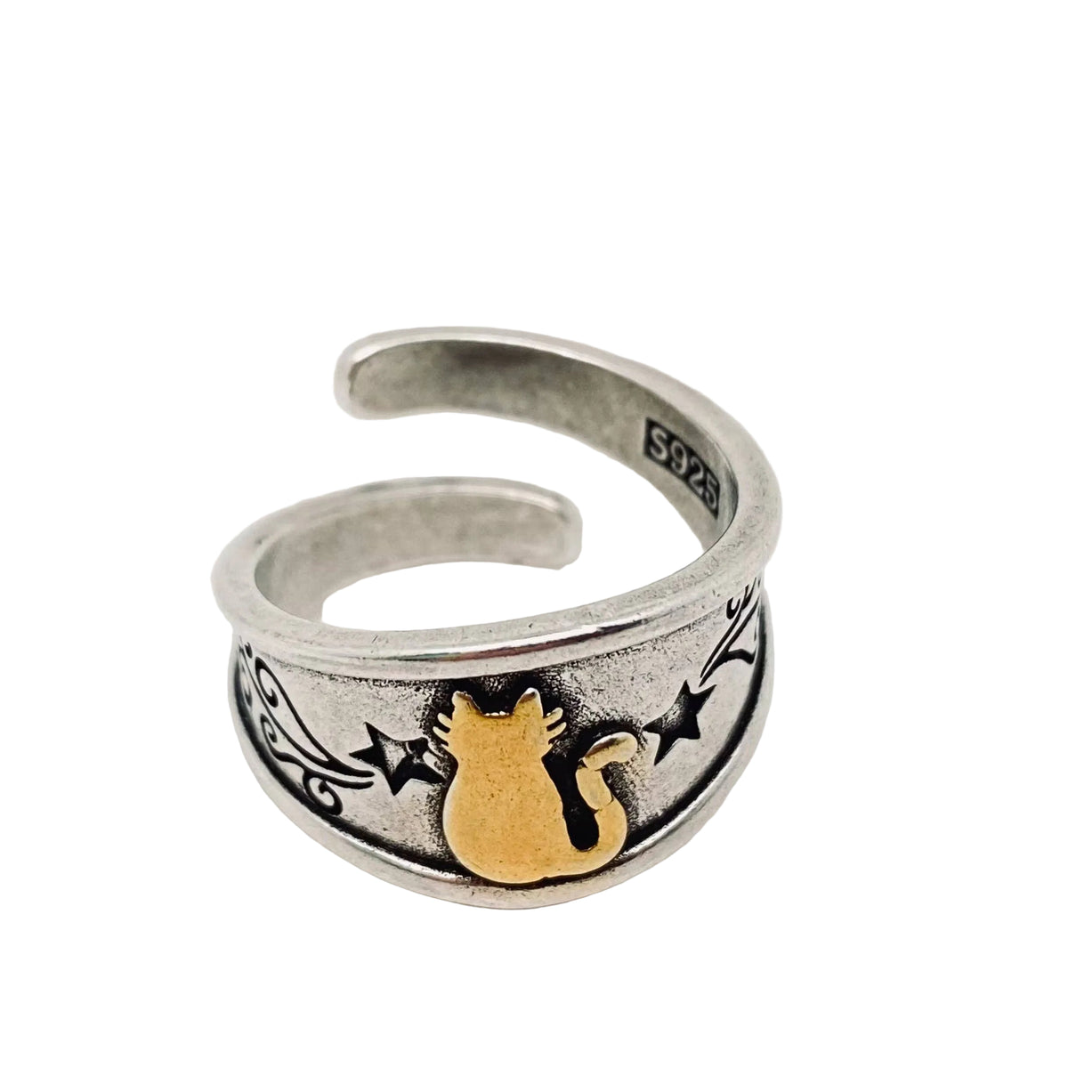 Silver-plated Star Cat Ring