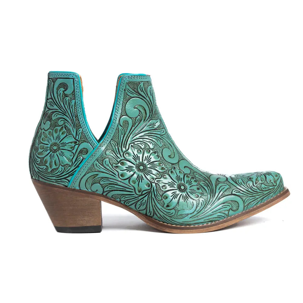 High Mesa Hand-Tooled Booties in Turquoise