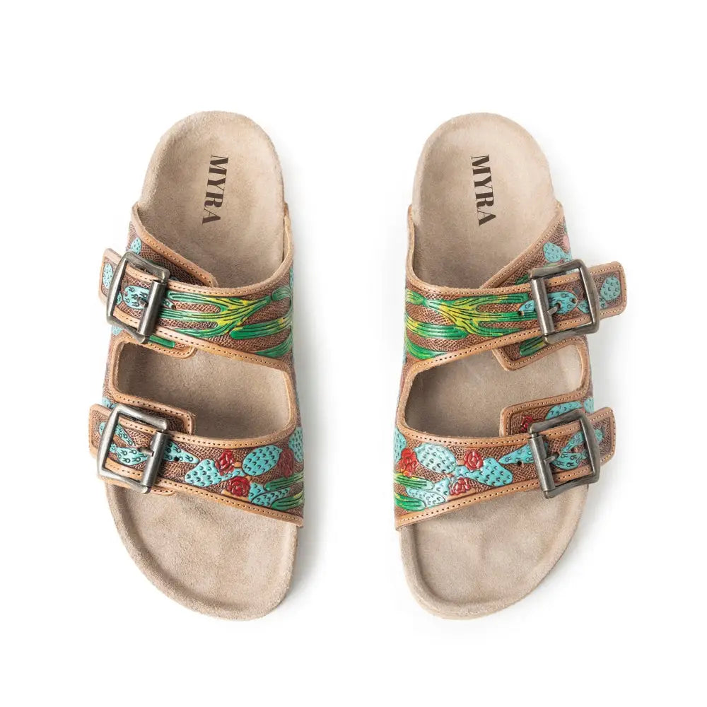 Falling Feather Sandals in Green and Brown