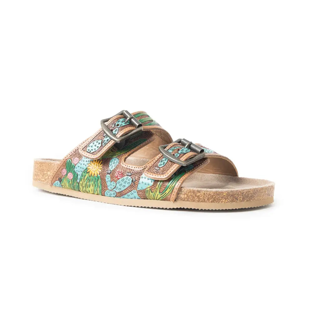 Falling Feather Sandals in Green and Brown