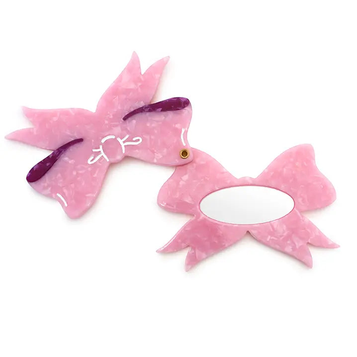 Swing-Hinge Folding Compact Mirror Ribbon Bow