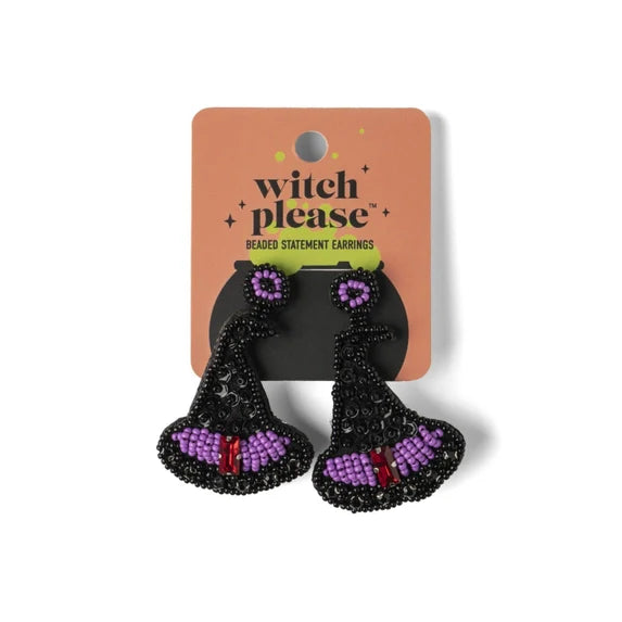 Halloween Witch Please Beaded Statement Earrings