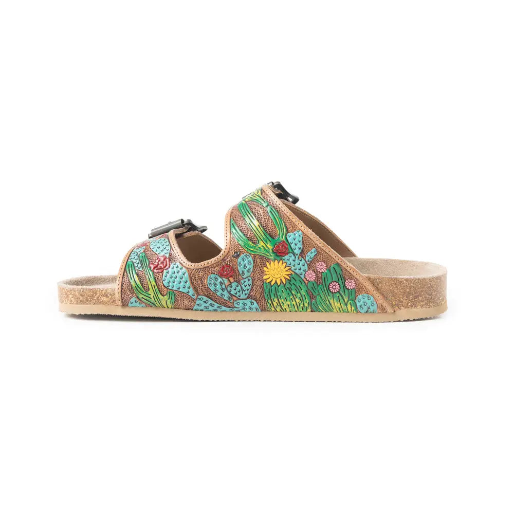Falling Feather Sandals in Green and Brown