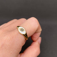 Rhinestone Inlaid Enamel Eyes Golden Ring