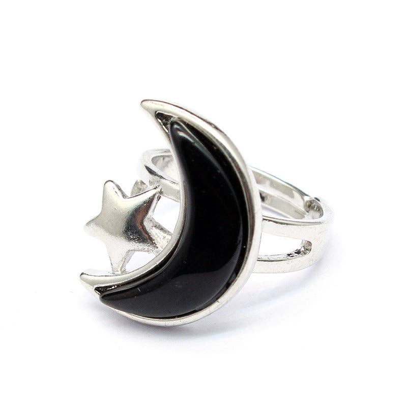 Moon &amp; Star Natural Stone Adjustable Ring