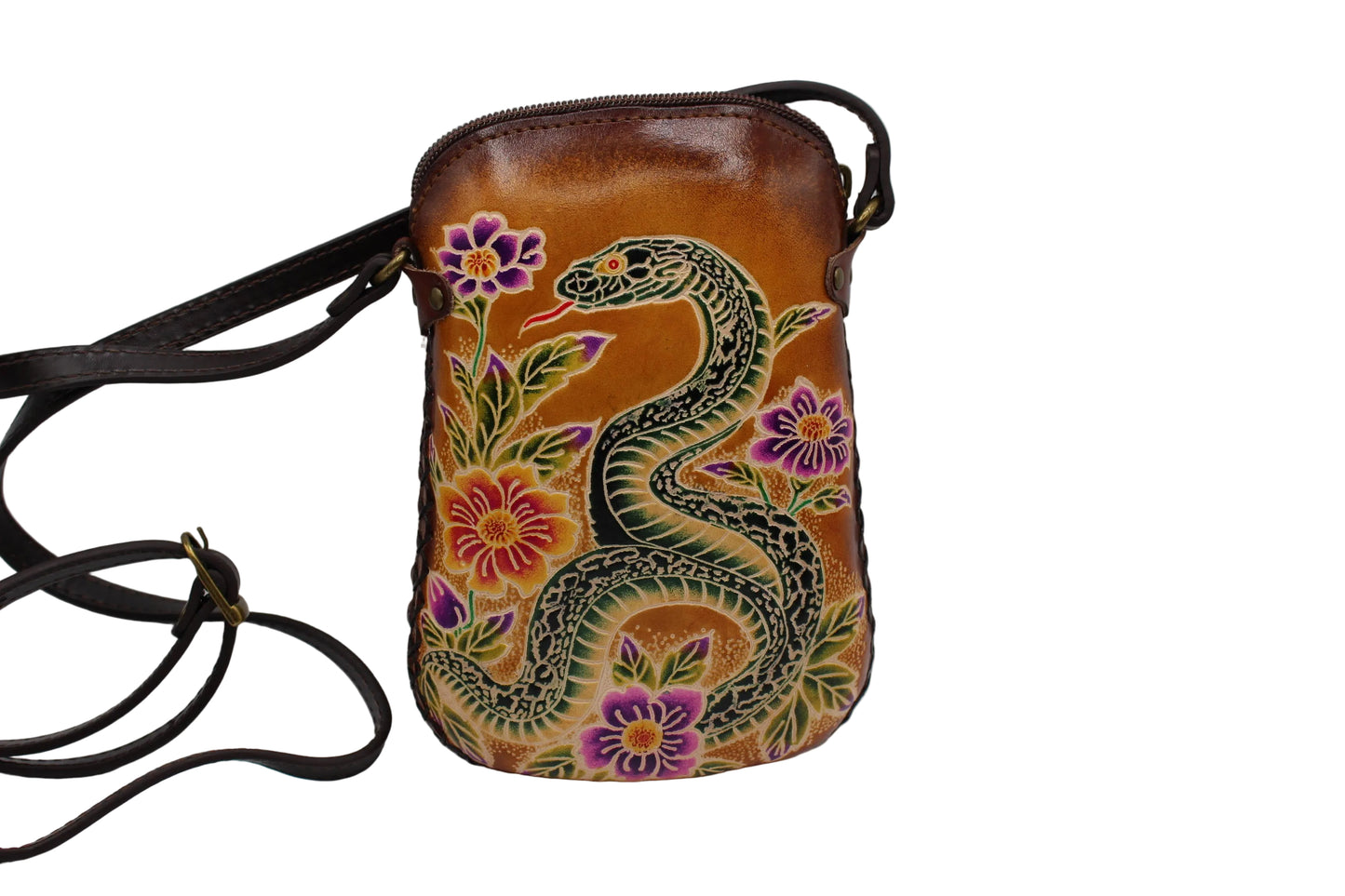 Leather snake pouch crossbody purse handbag
