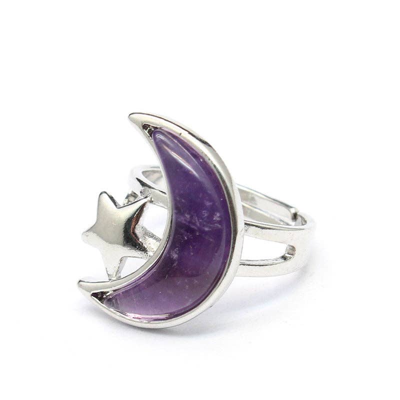 Moon &amp; Star Natural Stone Adjustable Ring