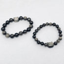 Silver Obsidian Cat-Head Beaded Bracelet