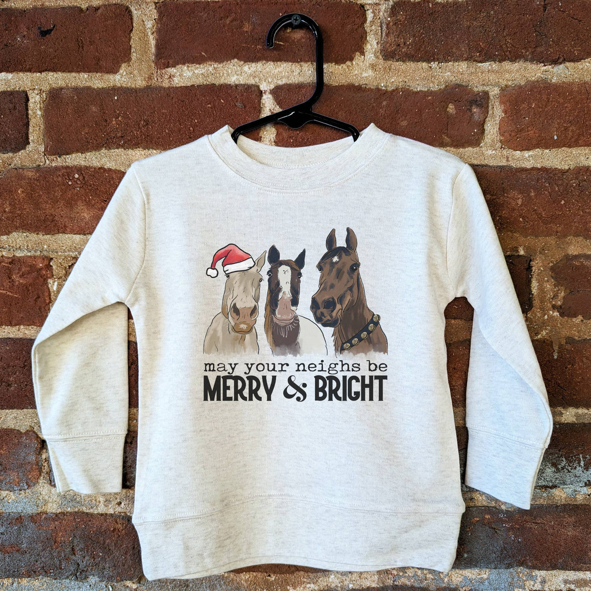 Merry and Bright Neigh Horse Christmas Kids  Unisex Holiday Shirt