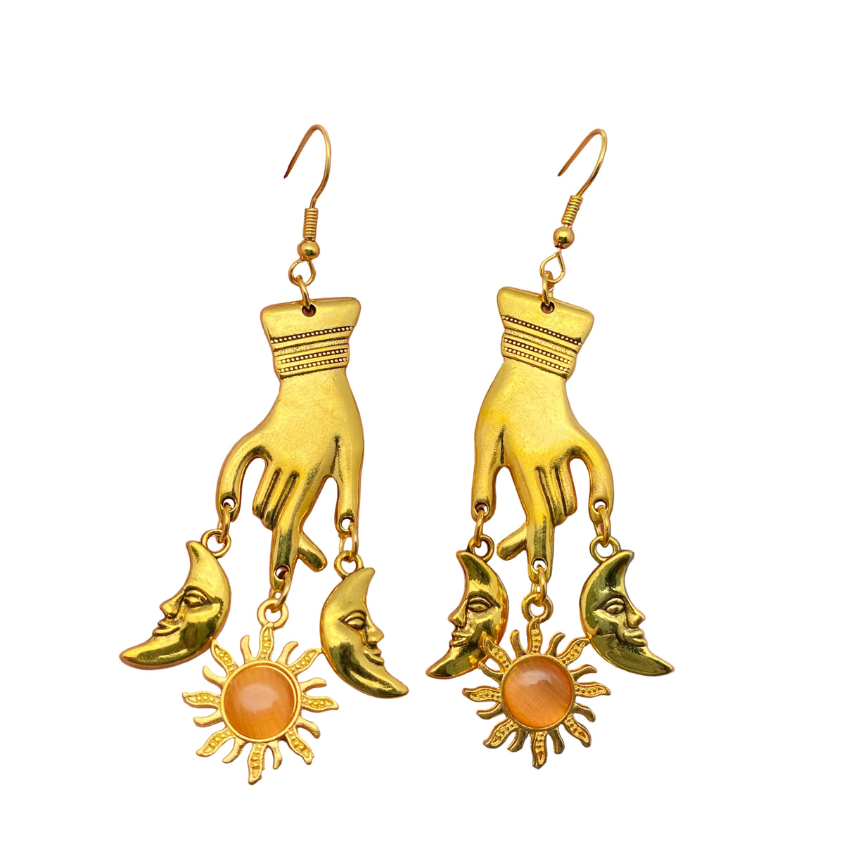 Golden Celestial Hand Dangle Earrings