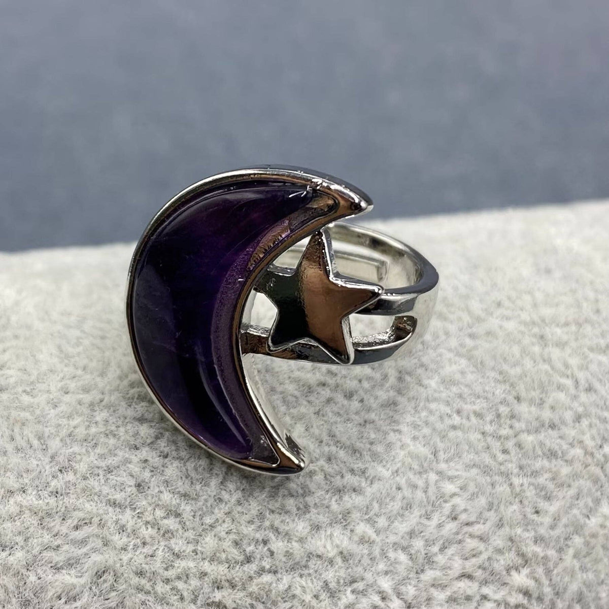 Moon &amp; Star Natural Stone Adjustable Ring
