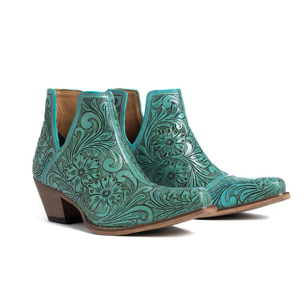 High Mesa Hand-Tooled Booties in Turquoise