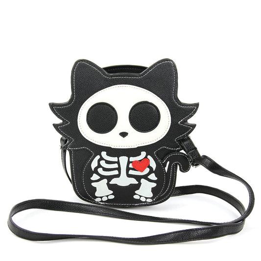 Glow in the Dark Sugar Skull Cat Crossbody Bag in Vinyl
