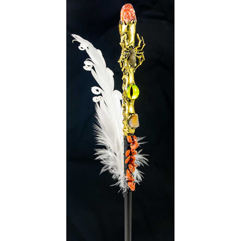 Gold Stone Banded Agate Yellow Dragon Eye Spider Magic Wand