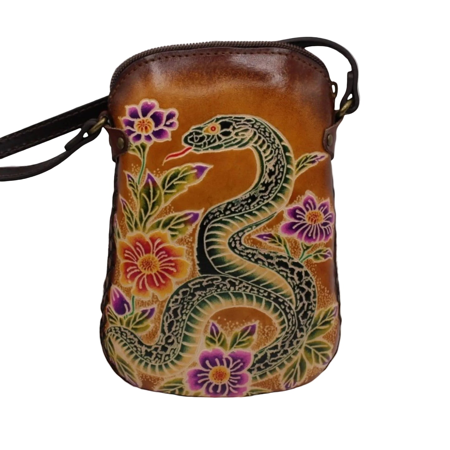 Leather snake pouch crossbody purse handbag
