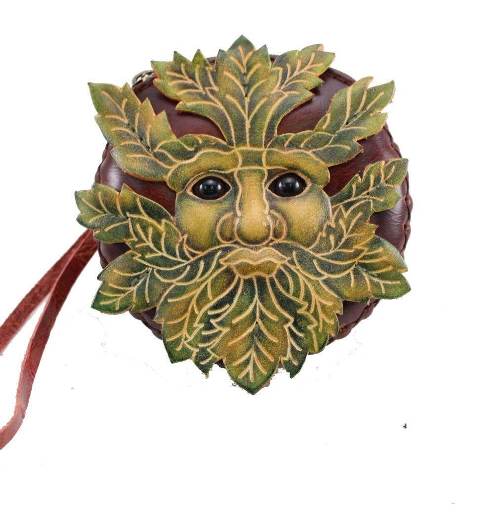 Green Man Wristlet Handmade leather coin purse wallet