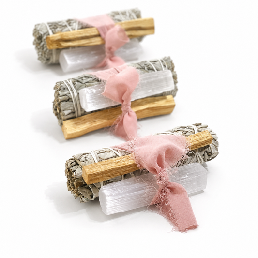 White Sage Protection Bundle with Selenite and Palo Santo Pink Chiffon