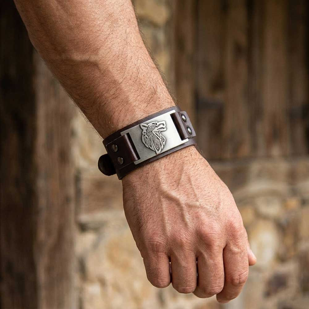 Wolf Brown Vegan Leather Adjustable Bracelet