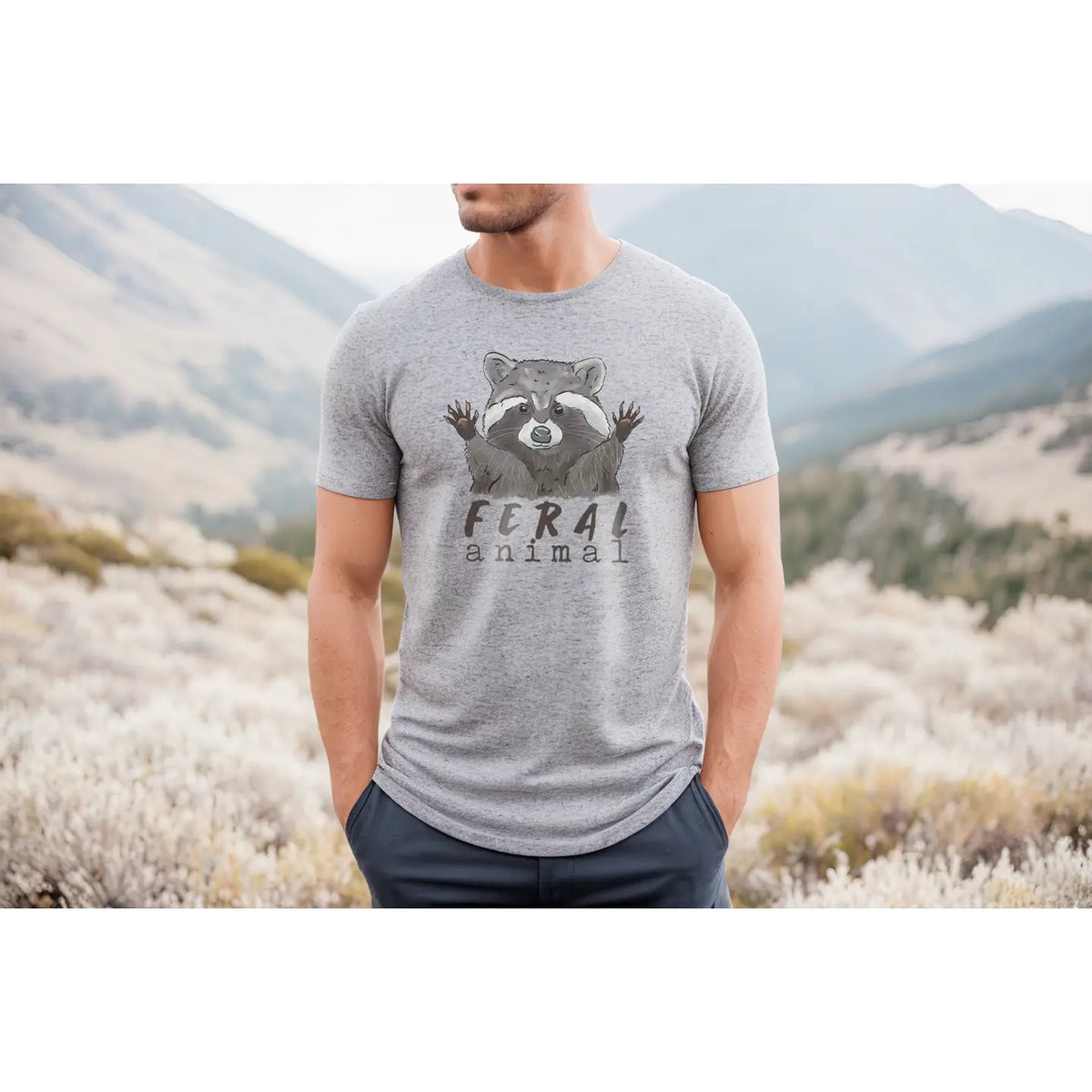 "Feral Animal" Raccoon Grey Tee
